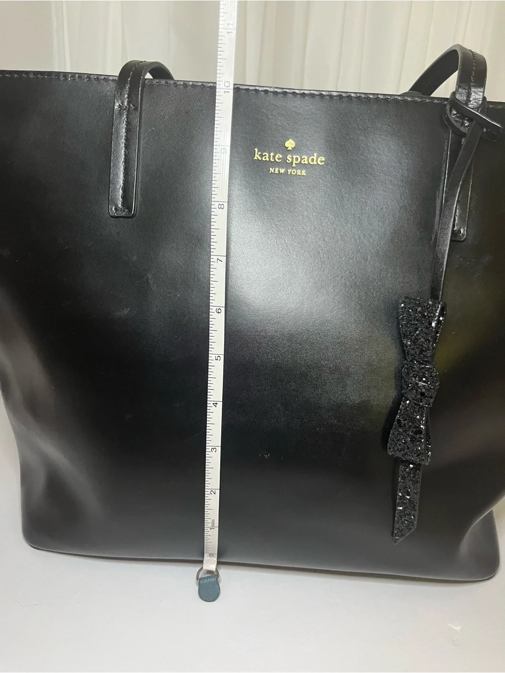 kate spade Black Leather Tote with Bow Charm
